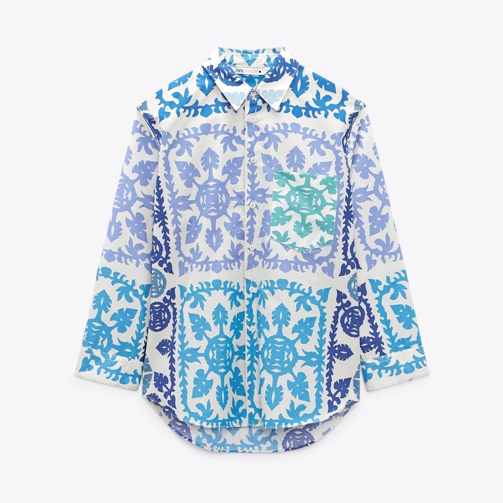 Zara Boxy Blue and Purple Button Down Shirt